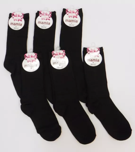 Socks 6 pairs Black Women's Crew Dress Socks Solid Black Sz 9-11 NEW