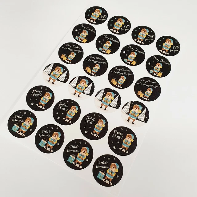 24 Geschenkaufkleber Frohe Weihnachten Bär Sticker Etiketten Fest Xmas Deko 35mm