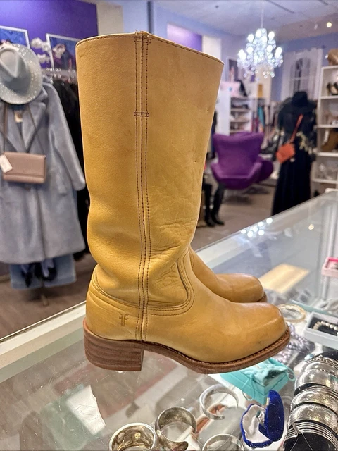 VTG FRYE CAMPUS Banana Boots Womens 8.5 M Yellow Square Toe 14L Distressed USA 800.00 PicClick CA