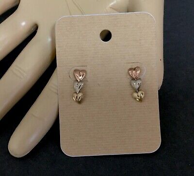 VTG 14K Tri-Color Gold Triple Heart Post Dangle-Drop Earrings, 4g, Delicate!!