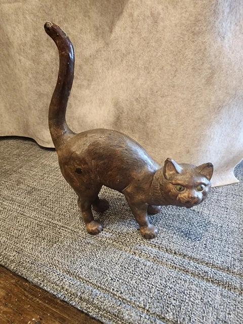 VINTAGE HUBLEY Cast Iron Cat Doorstop Raised Tail