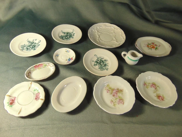 13 pc miniature toy set plates platter creamer floral design made Austria art