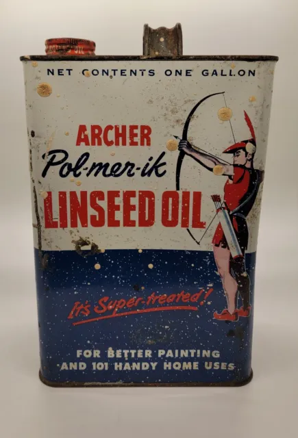 Vintage 1964 Archer Pol-mer-ik Linseed Oil 1 Gallon Advertising Can Empty