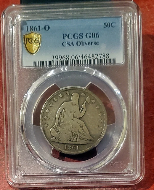 1861-O 50c CONFEDERATE CSA OBVERSE ~ CRACK NOSE TO RIM  PCGS GOOD 6  LOOKS VG 2