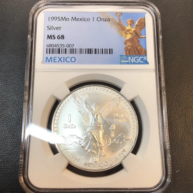 1995 Mo Mexico Silver Onza Libertad 1oz NGC MS68 ~ Semi Key Date | BRIGHT WHITE