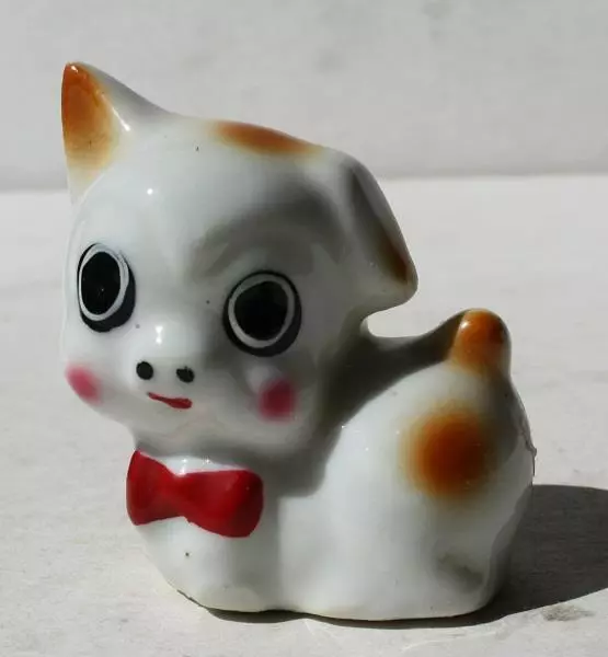 Pig Figurine Big Eyes Red Bow Tie Ceramic Bone China Hand Painted Relpo Korea --