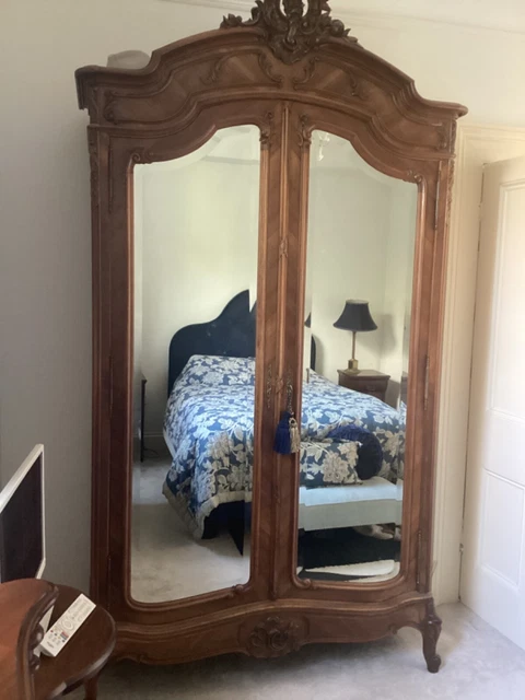 Antique  Louis XV style French armoire 2 door mirrored wardrobe & drawers