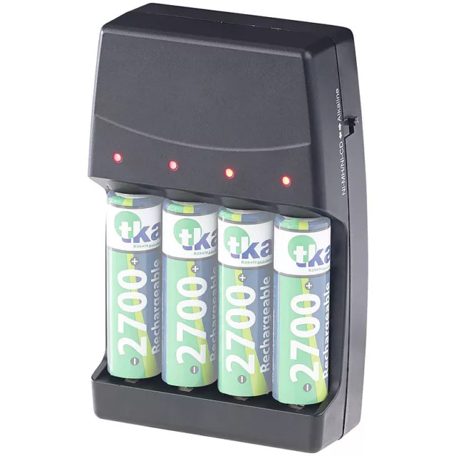 revolt 2in1-Ladegerät für NiMH-/NiCd-Akkus & Alkaline-Batterien, Typ AA & AAA