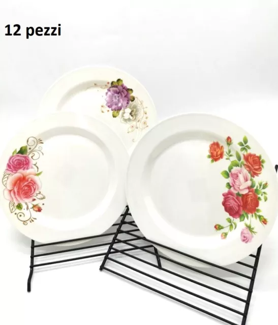 Service Vaisselle Set 12 Pièces Assiette Plate En Mélamine 25cm Fleurs Bal