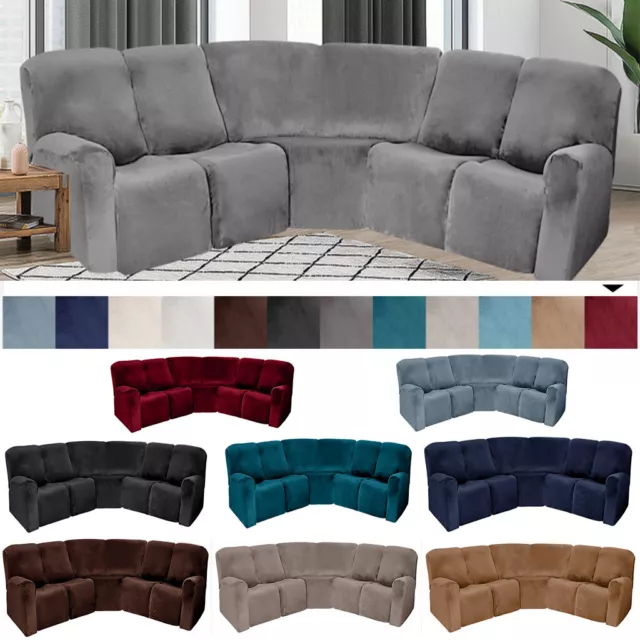 5 Seat Sofa Recliner Sofa L Shape Velvet Covers Sectional Stretch Slipcover US