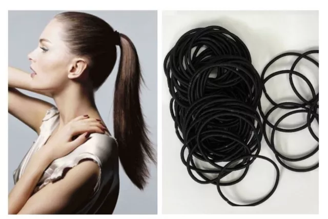 Snag Free Thin Elastic Hair Bands Black Bobbles Band School Ponytail Elastics UK