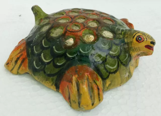 Tortuga de papel maché antiguo hecho a mano pintado a mano arte decorativo...