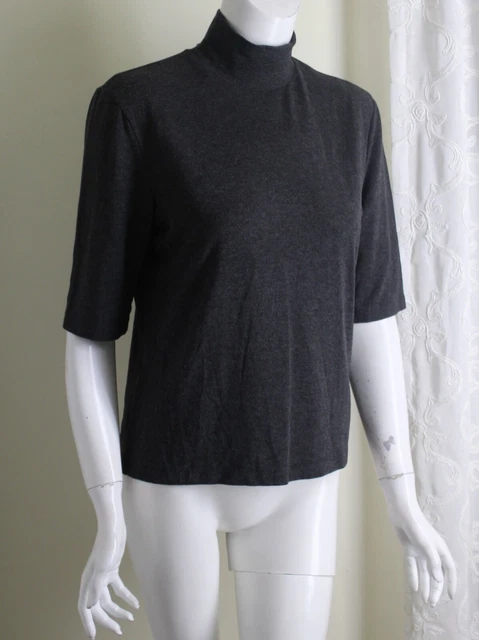 Nwt Ralph Lauren Taglia L Grigio Lussuoso Jersey Finto Dolcevita Camicia Top