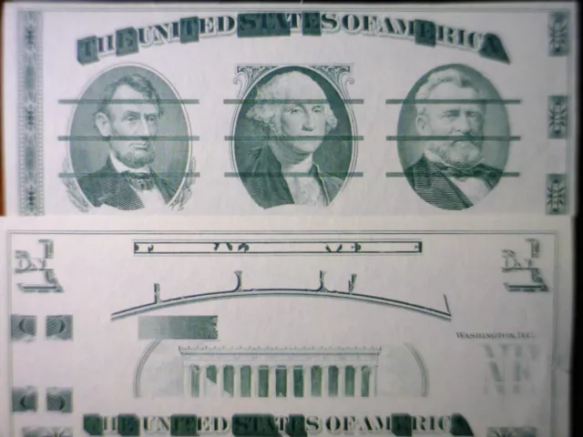 GIORI Test Note PAIR of CRISP  AU/ CU $1 $5 $50 Currency NICE LOT of 2 Notes NR