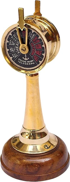 Vintage Mini Nautical 7" Brass Handmade Maritime Telegraph With Wooden Base Gift
