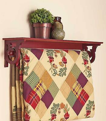 Deluxe Quilt Blanket Holder Wall Storage Rack With Shelf Scrolled Walnut Finish