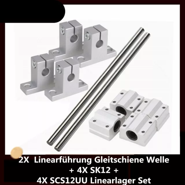 2X 12mm Linearführung Gleitschiene Welle + 4X SK12 + 4X SCS12UU Linearlager Set