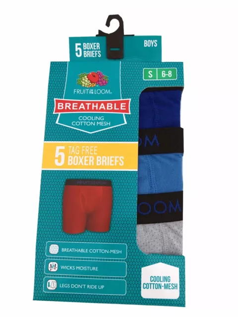 Fruit of the Loom BOYS' BOXER BRIEF 5-Pack " Breathable Cotton Mesh & Cooling "