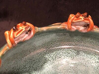 Vintage Mann Art Pottery Decorative Glazed Frog Bowl / Pond / Planter 11.5” D 4