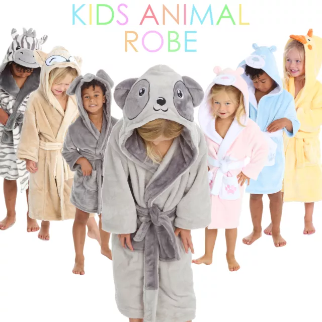 Kids Infant Girls Boys Unisex Hooded Dressing Gown Animal Themed Robe 2-6 Years