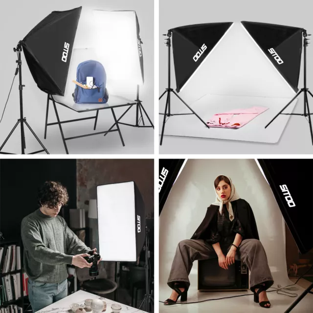 2X 135W Softbox Photo Continuous Lighting Soft Box Light Stand Studio Kit Video 2