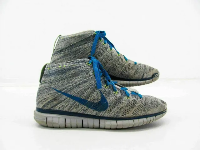 Nike Men Shoe Flyknit Chukka Size 8M Gray Blue Athletic Sneaker Pre Owned qp