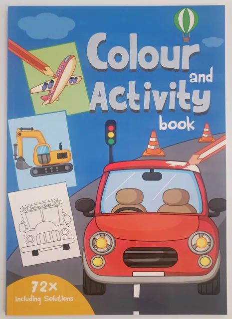 Mal und Rätsel Buch für Kinder 72 Seiten A4 u. Lösungen Thema Fahrzeuge & Autos
