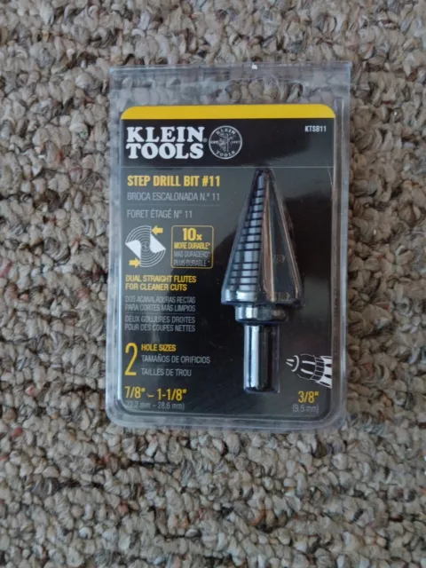 Klein Tools KTSB11 #11 Double Fluted Step Drill Bit 2 Hole Sizes ⅞-1⅛