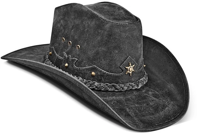 hommes chapeau de cowboy cuir de vache texas western country noir marron...