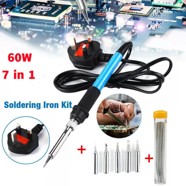 60W Soldering Iron Kit Electronics Welding Irons Tool Adjustable Temperature UK