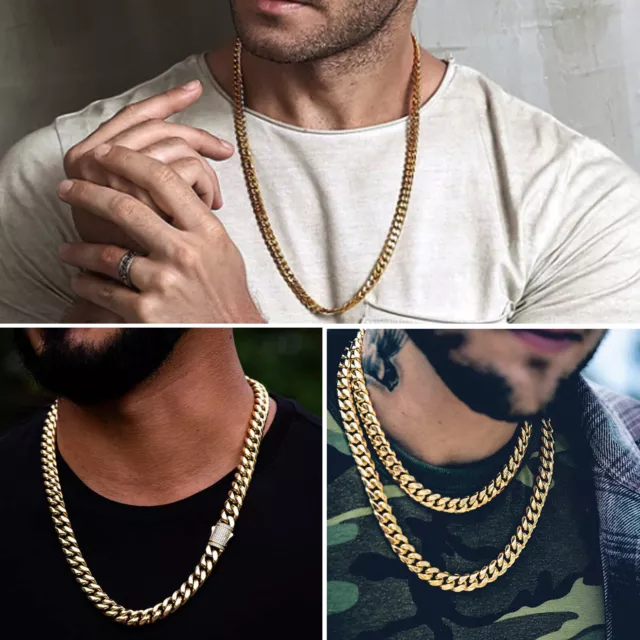 6-14mm New Fashion Stainless Steel Miami Cuban Mens Boys Chain Necklace/Bracelet 2