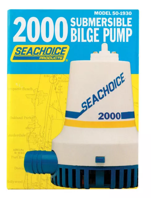 Seachoice 19301 White ABS Plastic 12A 12V 2000 GPH Bilge Pump 1.12 Dia. in. Hose