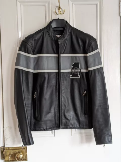 Harley-Davidson Victory Lane Biker Jacket Leather Medium In Black/Grey Used Once