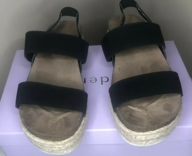 Madden Girl Women Size 6.5 Cybill Platform Wedge Sandal Black Espadrille Slip-On