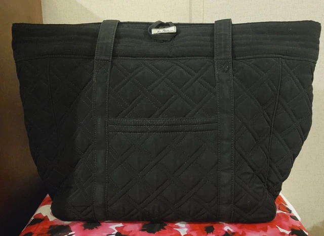 Vera Bradley Large Classic Black Microfiber Tote Shoulder Bag for Travel