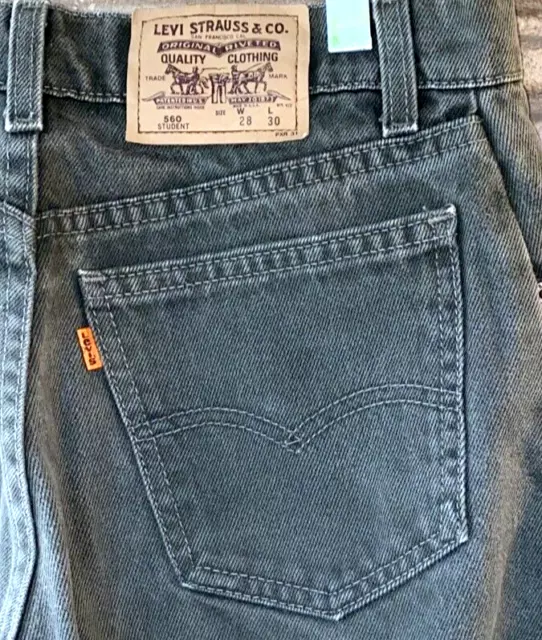 Vintage LevIs 560 Student Jeans 28 X 30 USA Olive Green Faded Orange Tab