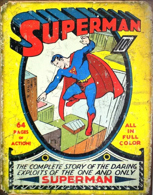 Plaque métal vintage déco USA SUPERMAN N°1 cover DC comics - 40 x 30 cm