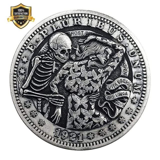 Skull Butterfly Hobo Nickel Antique Silver Plating Satan Series Challenge Coin