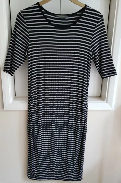 Maternity Size 10 Black & Grey Striped Comfy Jersey Stretchy Dress