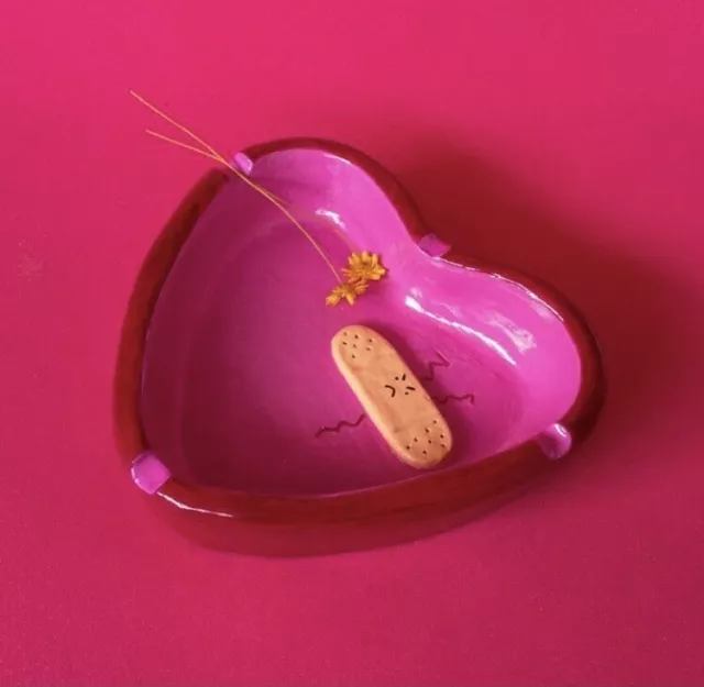 Handmade Ceramic Ashtray Heartbroken BandAid Aesthetic Pink Decorative