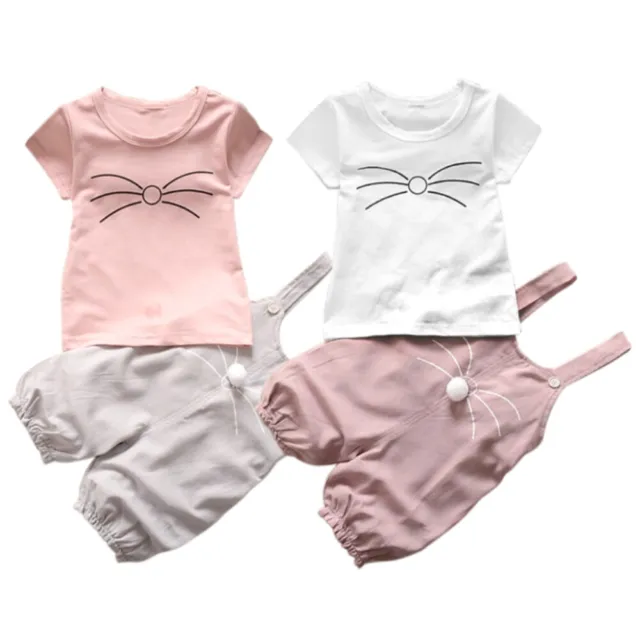 Summer Toddler Kids Girls Baby Outfit Set T-Shirt Tops + Romper Set Clothes 0-4Y