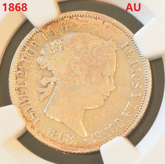 Philippines 20 Centimos KM# 146 1868 Silver Coin NGC AU Details