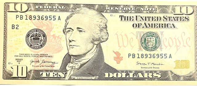 New Uncirculated $10 Ten Dollar Bill - Beautiful, Crisp - Series 2017 A Ny, Ny