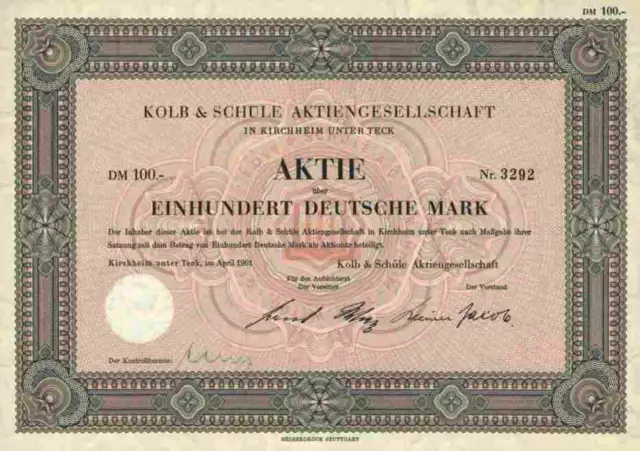 Kolb & Schüle AG Kirchheim 1961 Teck Bayreuth Kelheim Schlitz Wildschütz 1000 DM