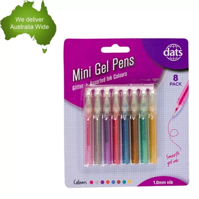 8 Mini Glitter Pens Art Colour Gel Ink Pen Invitation Party Drawing Party Favour