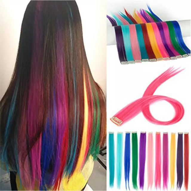 1x Multi Colours Rainbow Clip In Highlight Streaks Festival Long Hair Extensions