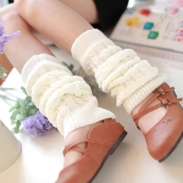 Women Ladies Winter Warm Long Leg Warmers Cable Knit Knitted Crochet Long Socks