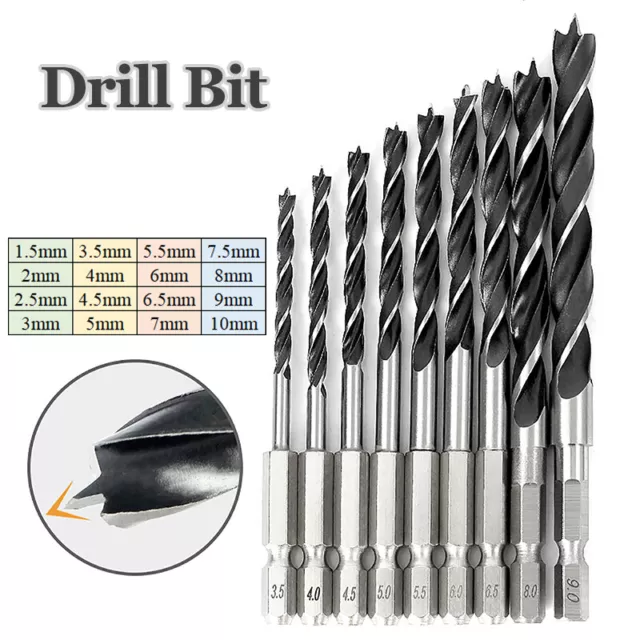 Wood Drill Bit Set Hex Shank Twist Bits DIY Drill Bits For Wood Plastic 1.5~10mm