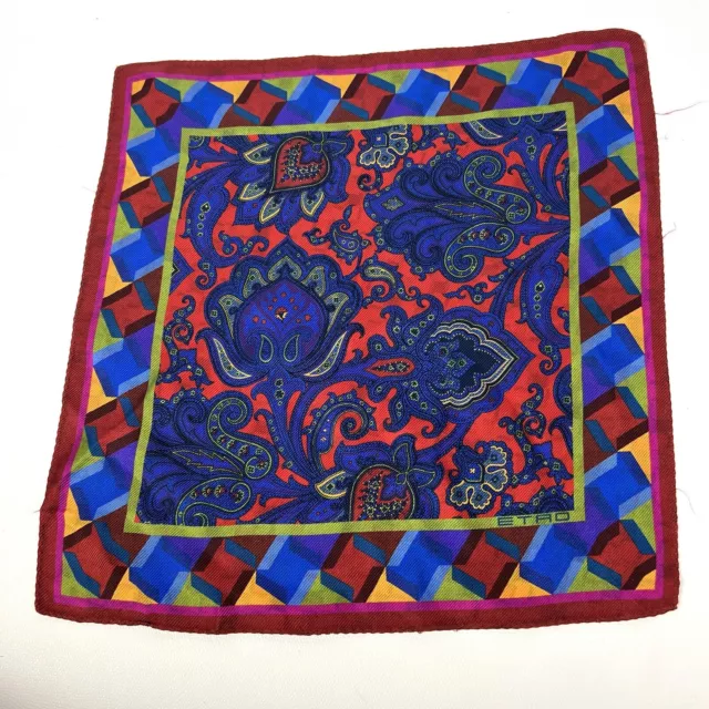 Etro Scarf Hand Rolled 100% Silk Printed 13.75” Square  Pochette Gavroche