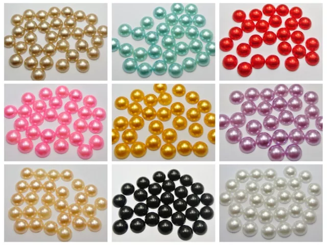 100 Half Pearl Bead 12mm Flat Back Round Gems Scrapbook Craft Pick Your Color